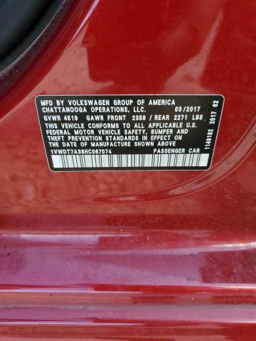 1VWDT7A38HC067074 - 2017 VOLKSWAGEN PASSAT R-LINE წითელი ფოტო 12