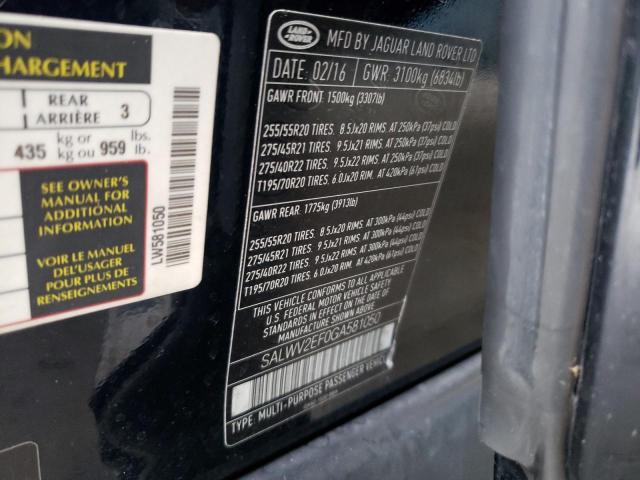 SALWV2EF0GA581050 - 2016 LAND ROVER RANGE ROVE AUTOBIOGRAPHY BLACK photo 12