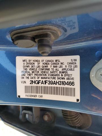 2HGFA1F39AH310466 - 2010 HONDA CIVIC VP BLUE photo 13