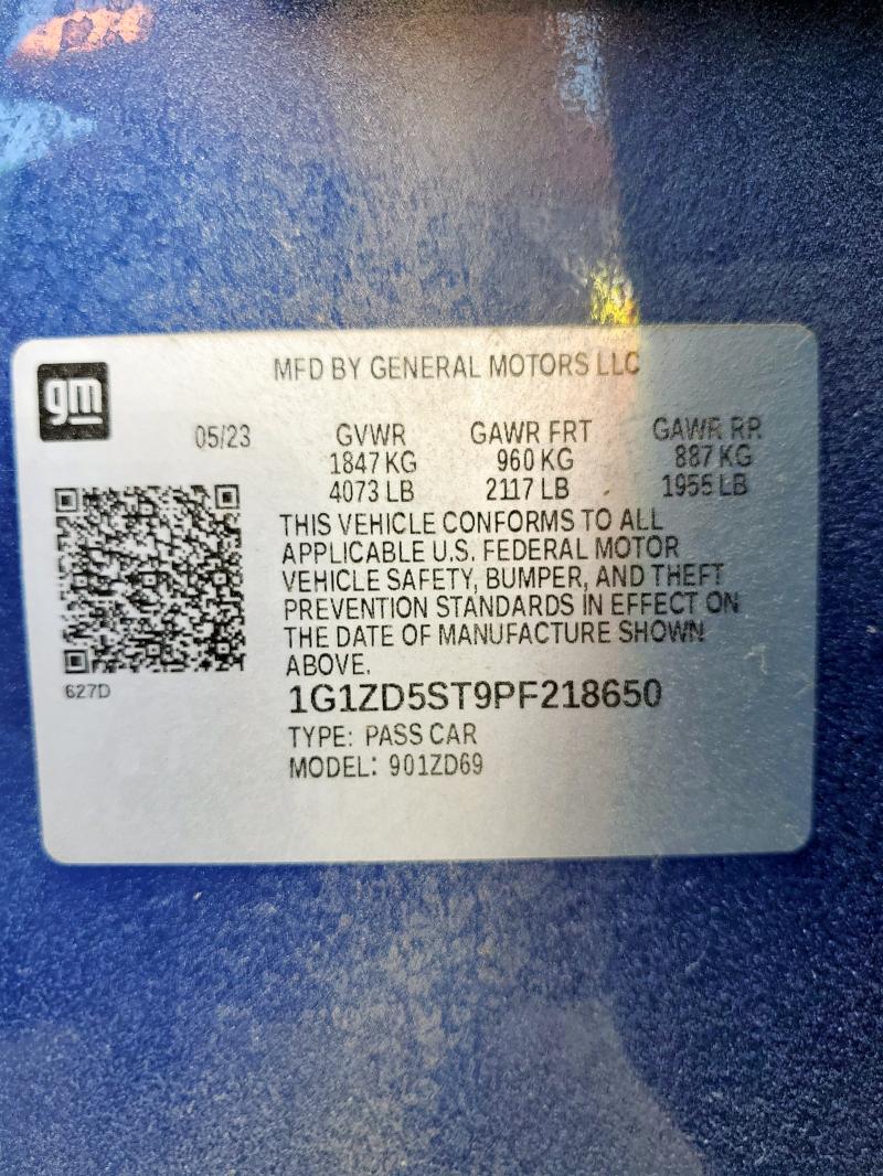 1G1ZD5ST9PF218650 - 2023 CHEVROLET MALIBU LT BLUE photo 12