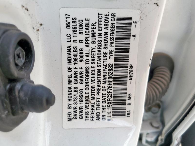 19XFC2F76HE062832 - 2017 HONDA CIVIC EX WHITE photo 13