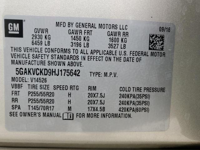 5GAKVCKD9HJ175642 - 2017 BUICK ENCLAVE ბეჟი ფოტო 14