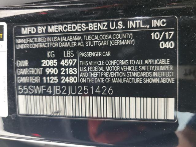 55SWF4JB2JU251426 - 2018 MERCEDES-BENZ C 300 黑色 照片 12