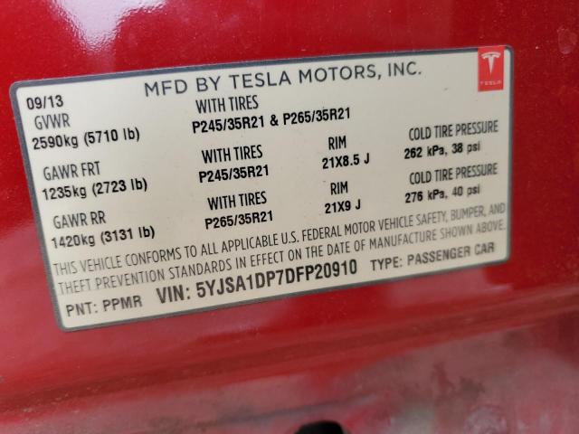 5YJSA1DP7DFP20910 - 2013 TESLA MODEL S Կարմիր լուսանկար 12