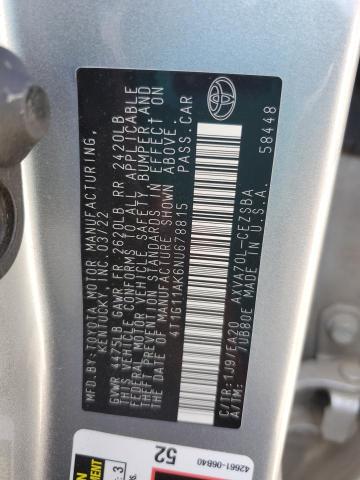 4T1G11AK6NU678815 - 2022 TOYOTA CAMRY SE Gümüş foto 12