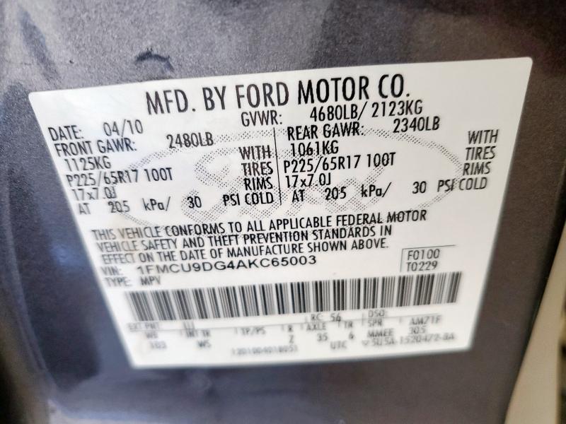 1FMCU9DG4AKC65003 - 2010 FORD ESCAPE XLT 灰色 照片 13