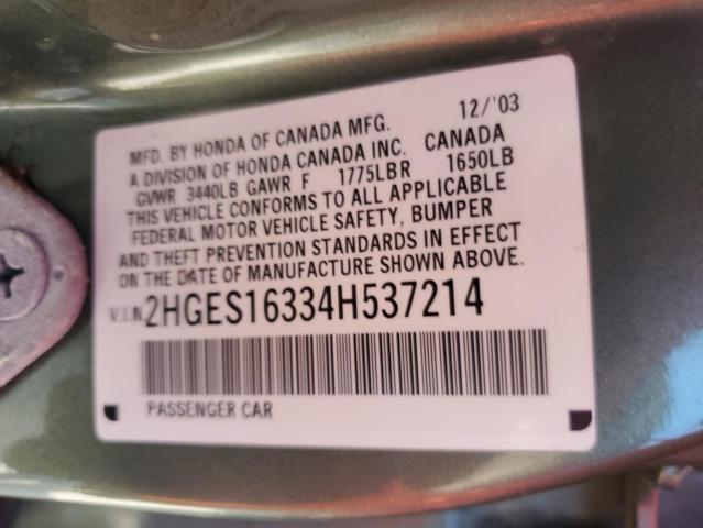 2HGES16334H537214 - 2004 HONDA CIVIC DX VP 绿色 照片 13