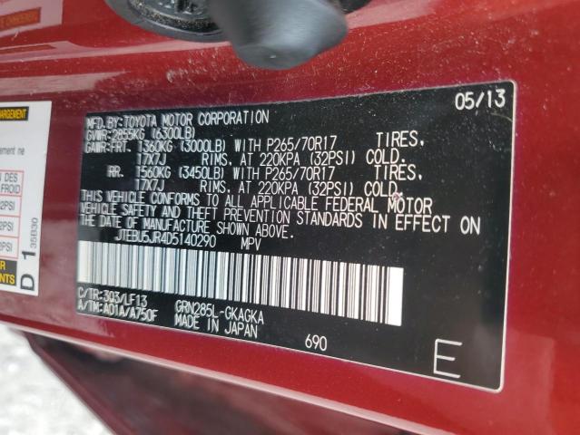 JTEBU5JR4D5140290 - 2013 TOYOTA 4RUNNER SR5 Bordo foto 13