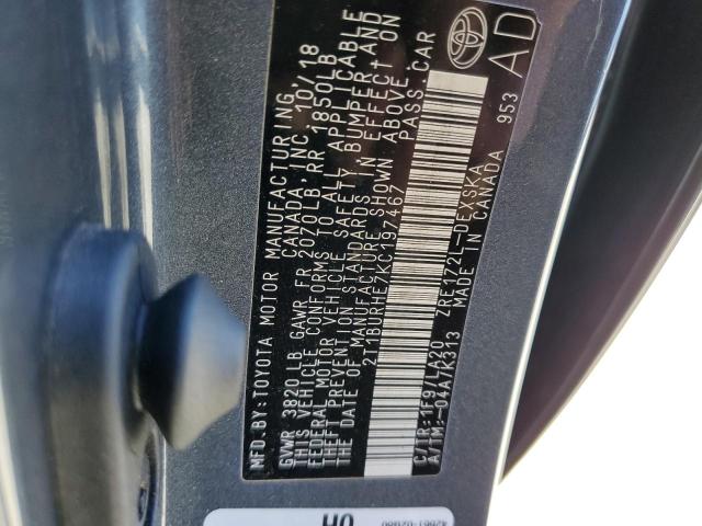 2T1BURHE7KC197467 - 2019 TOYOTA COROLLA L Gris photo 12