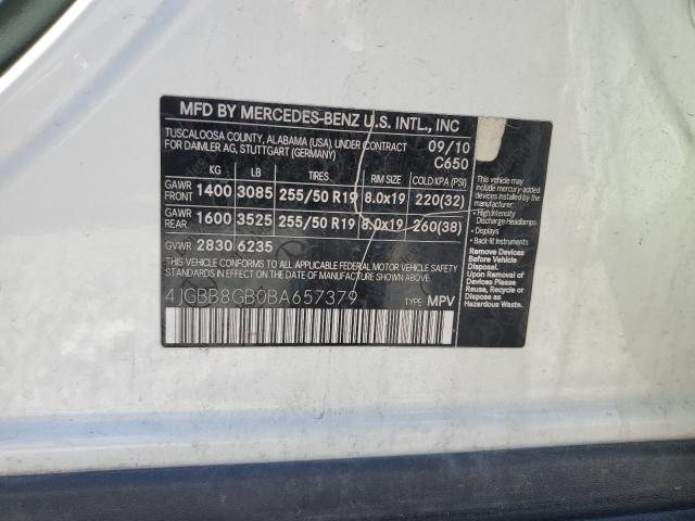 4JGBB8GB0BA657379 - 2011 MERCEDES-BENZ ML 350 4MATIC WHITE photo 12