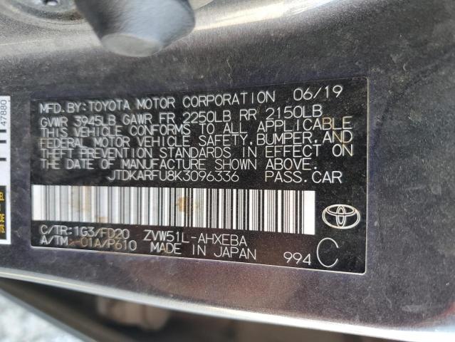 JTDKARFU8K3096336 - 2019 TOYOTA PRIUS 石墨色 照片 12