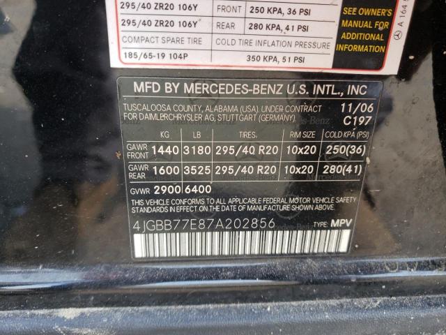 4JGBB77E87A202856 - 2007 MERCEDES-BENZ ML 63 AMG BLACK photo 13