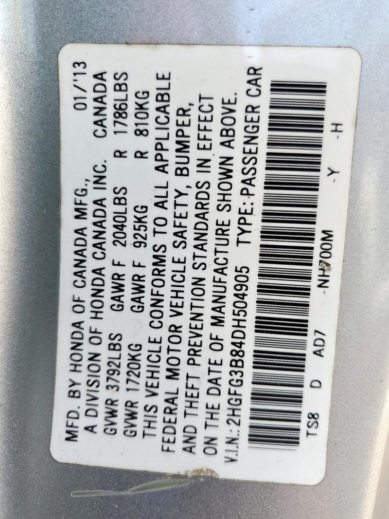 2HGFG3B84DH504905 - 2013 HONDA CIVIC EX Gümüş foto 12