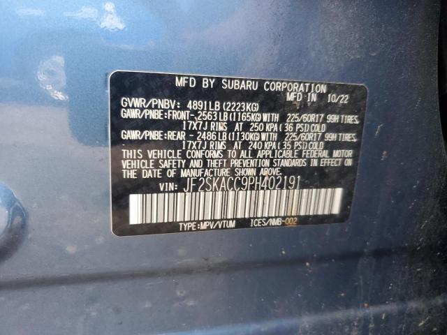 JF2SKACC9PH402191 - 2023 SUBARU FORESTER BLUE photo 12