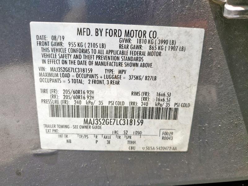 MAJ3S2GE7LC318159 - 2020 FORD ECOSPORT SE Gri fotoğraf 13