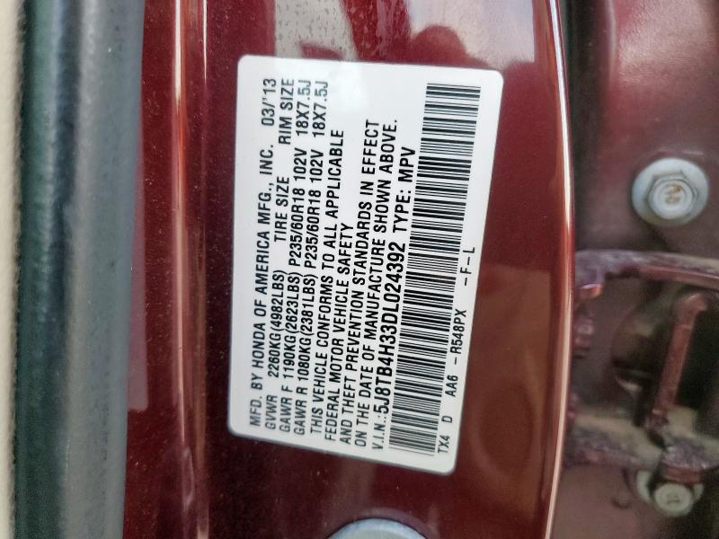 5J8TB4H33DL024392 - 2013 ACURA RDX BURGUNDY photo 13
