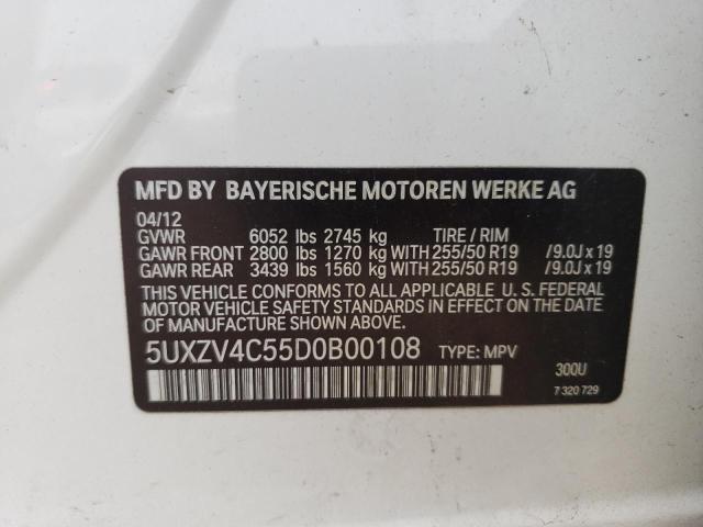 5UXZV4C55D0B00108 - 2013 BMW X5 XDRIVE35I WHITE photo 13