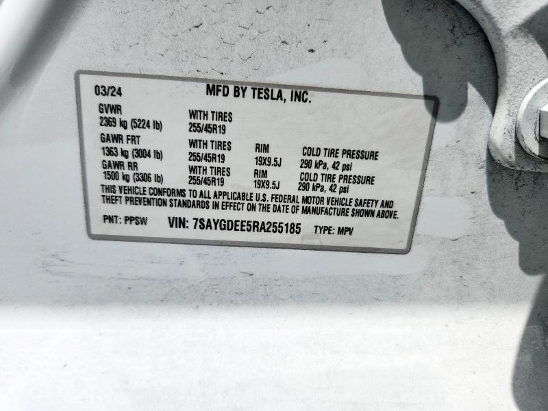 7SAYGDEE5RA255185 - 2024 TESLA MODEL Y 白色 照片 12