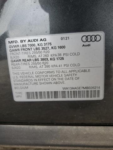 WA13AAGE7MB026214 - 2021 AUDI E-TRON SPORTBACK PRESTIGE GRAY photo 13
