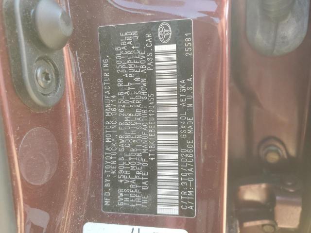 4T1BK1EB5EU120455 - 2014 TOYOTA AVALON BASE 勃艮第红 照片 12