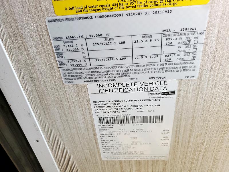 4UZAB2DT7CCBH3381 - 2012 FREIGHTLINER CHASSIS XC ბეჟი ფოტო 10