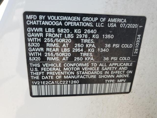 1V21E2CA1LC221260 - 2020 VOLKSWAGEN ATLAS CROS SE WHITE photo 13