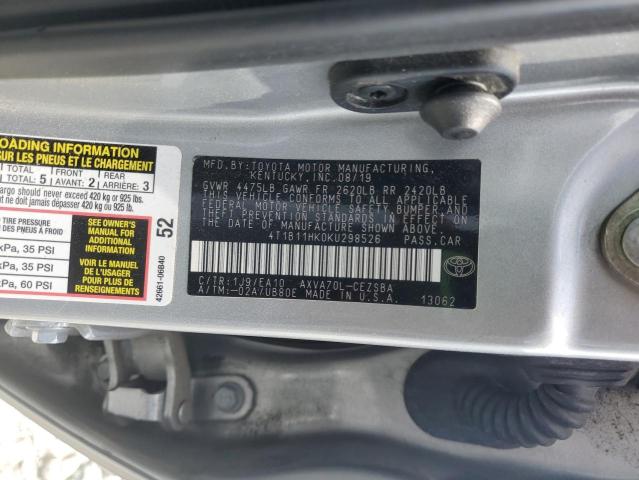4T1B11HK0KU298526 - 2019 TOYOTA CAMRY L 银色 照片 13
