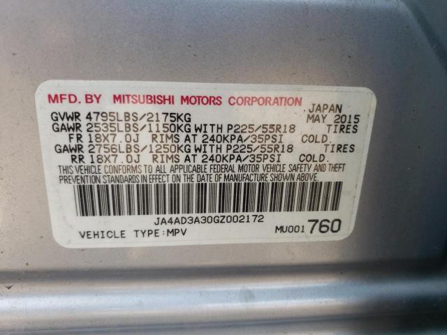 JA4AD3A30GZ002172 - 2016 MITSUBISHI OUTLANDER SE 银色 照片 12