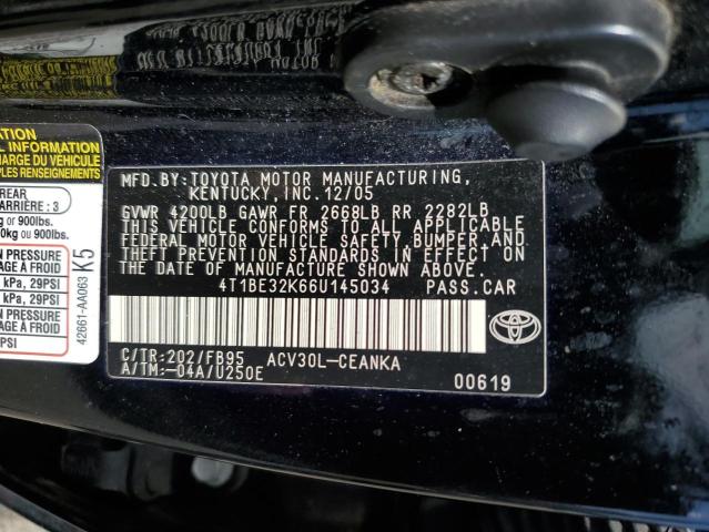 4T1BE32K66U145034 - 2006 TOYOTA CAMRY LE BLACK photo 12