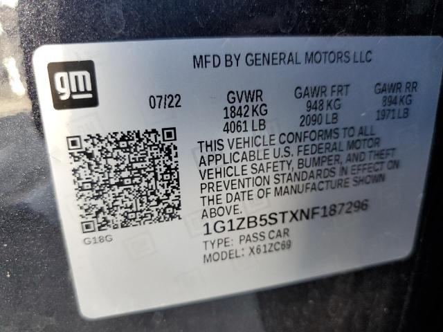 1G1ZB5STXNF187296 - 2022 CHEVROLET MALIBU LS Grafit foto 12