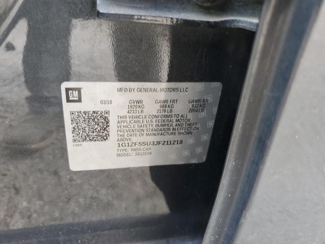 1G1ZF5SU3JF211218 - 2018 CHEVROLET MALIBU HYBRID CHARCOAL photo 12