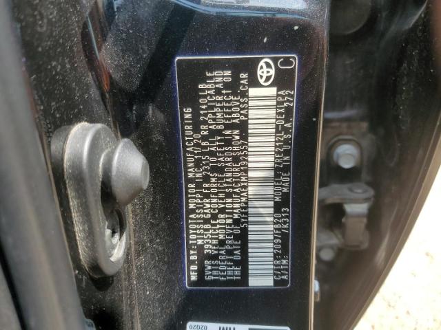 5YFEPMAEXMP192557 - 2021 TOYOTA COROLLA LE CHARCOAL photo 12