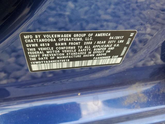 1VWDT7A34HC073518 - 2017 VOLKSWAGEN PASSAT R-LINE Կապույտ լուսանկար 13