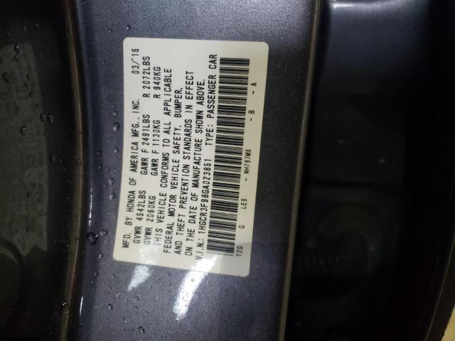 1HGCR3F98GA023851 - 2016 HONDA ACCORD TOURING GRAY photo 10