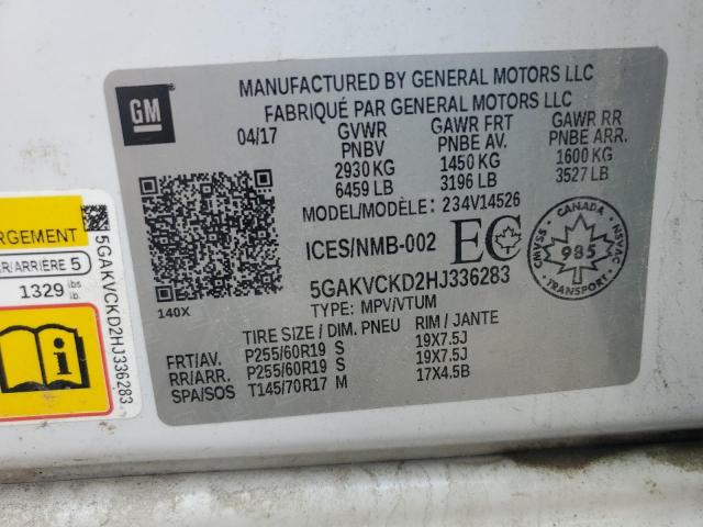 5GAKVCKD2HJ336283 - 2017 BUICK ENCLAVE WHITE photo 14