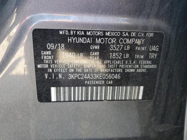 3KPC24A33KE056046 - 2019 HYUNDAI ACCENT SE Сірий фото 12