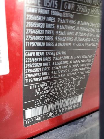 SALWR2VF9FA534165 - 2015 LAND ROVER RANGE ROVE HSE RED photo 13
