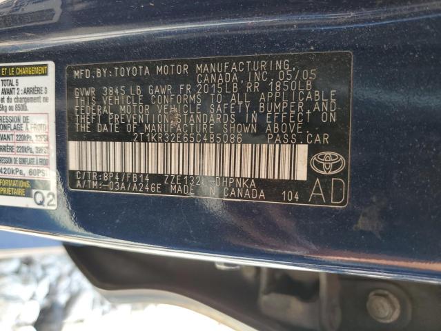 2T1KR32E65C485086 - 2005 TOYOTA COROLLA MA XR BLUE photo 12