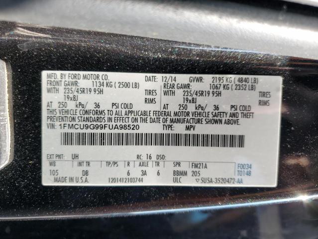 1FMCU9G99FUA98520 - 2015 FORD ESCAPE SE BLACK photo 12