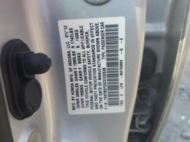 19XFB2F5XCE332638 - 2012 HONDA CIVIC LX SILVER photo 12