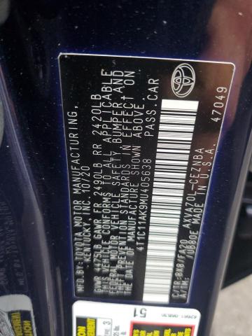 4T1C11AK9MU405638 - 2021 TOYOTA CAMRY LE BLUE photo 12