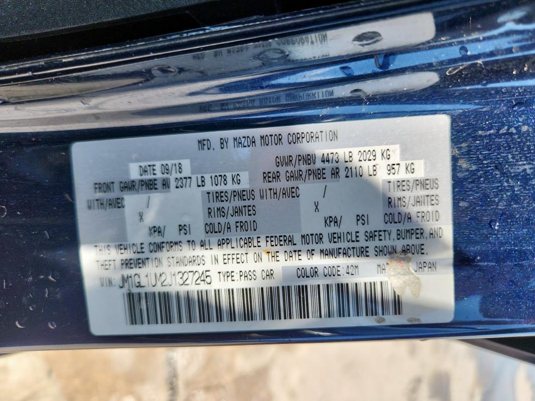 JM1GL1UM2J1327245 - 2018 MAZDA 6 SPORT Bleu photo 12