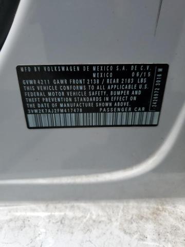3VW2K7AJ2FM417478 - 2015 VOLKSWAGEN JETTA BASE Blanc photo 12