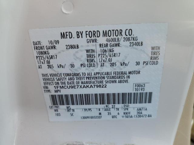 1FMCU9E7XAKA79822 - 2010 FORD ESCAPE LIMITED WHITE photo 12