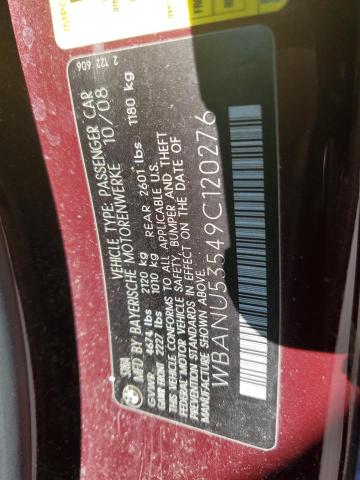 WBANU53549C120276 - 2009 BMW 528 I BURGUNDY photo 12