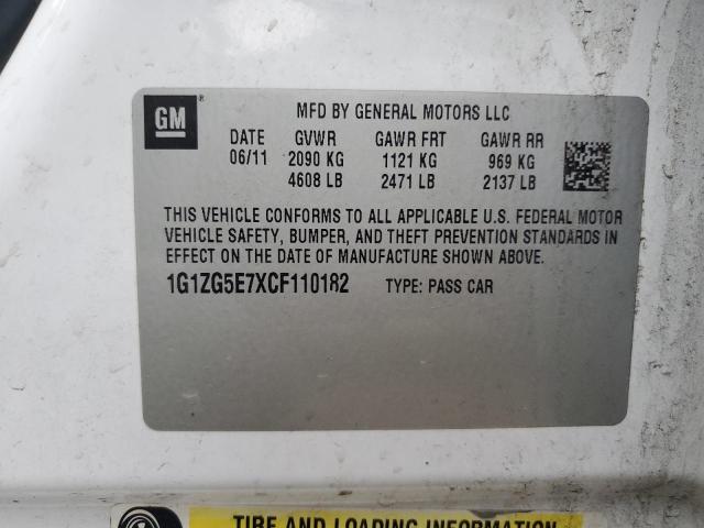 1G1ZG5E7XCF110182 - 2012 CHEVROLET MALIBU LTZ 白色 照片 12