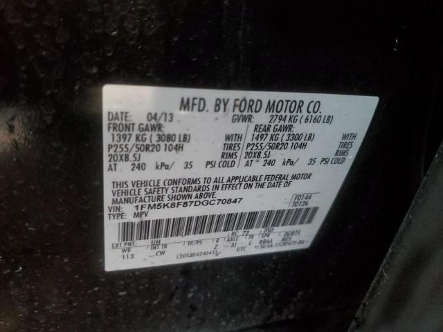 1FM5K8F87DGC70847 - 2013 FORD EXPLORER LIMITED Czarny zdjęcie 13