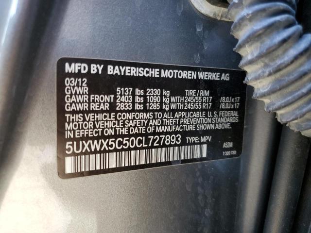 5UXWX5C50CL727893 - 2012 BMW X3 XDRIVE28I GRAY photo 10