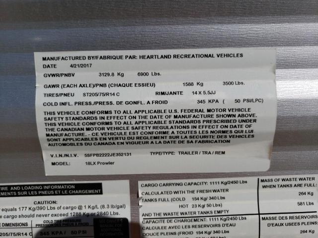 5SFPB2222JE352131 - 2018 HEART LAND PROWLER 双色 照片 10