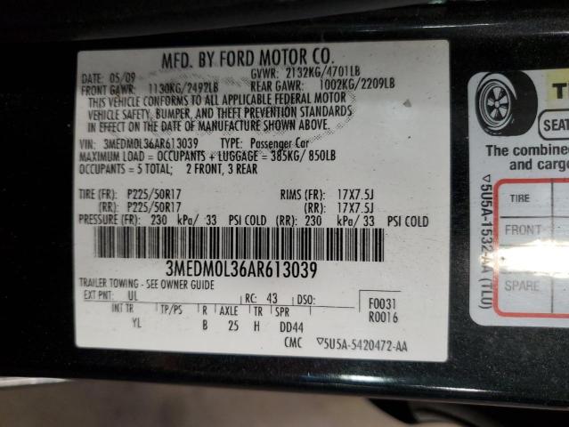 3MEDM0L36AR613039 - 2010 MERCURY MILAN HYBRID BLACK photo 12